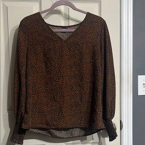 SHEIN Blue and Brown Patterned Blouse